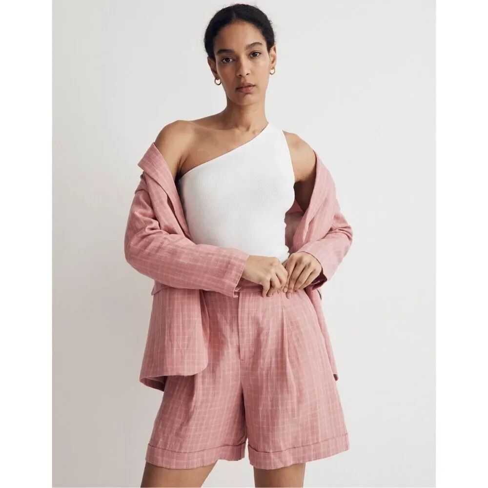 ✨Madewell The Harlow Sz 16 Short in Checked 100% Linen✨
